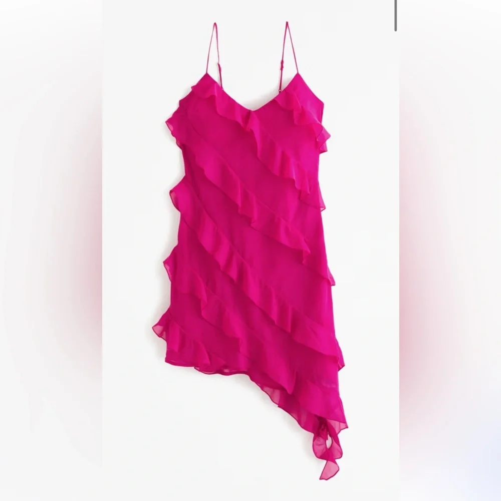 NWT Abercrombie All Over Ruffle Mini Dress Magenta Pink Sleeveless XS Tall XST - Picture 1 of 7